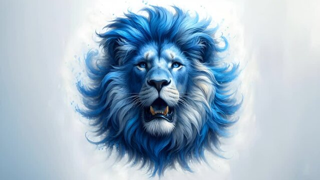 a lion with blue hair and a white background. seamless looping 4K virtual video animation background