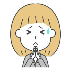 謝罪するスーツ姿の女性　上半身　イラスト