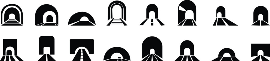 tunnel sign multi series style icon set. Simple glyph, flat vector of railway warnings icons for ui , website or mobile application, Modern empty highway , automobile bridge, transport infrastructure. - obrazy, fototapety, plakaty