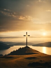 Holy cross symbolizing the death and resurrection of jesus christ with dramatic sky view