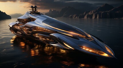 Luxurious yacht on a tranquil sunset sea