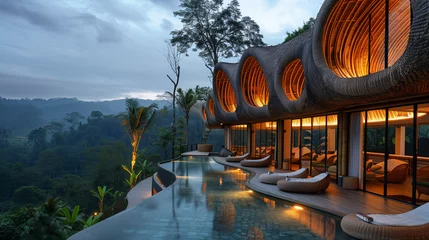 Foto op Canvas Luxury Jungle Resort with Infinity Pool at Twilight © lin