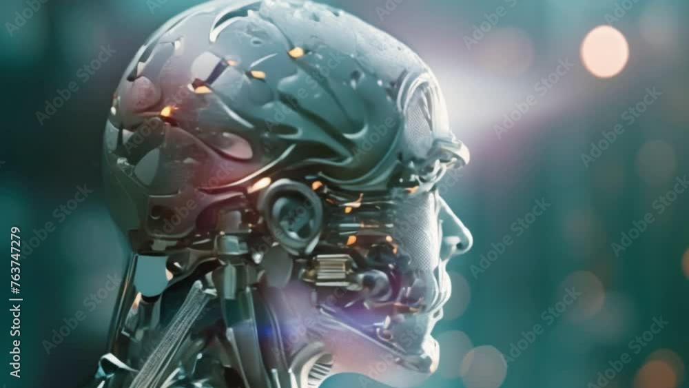 Aufkleber Ai robot binary code head on code background
