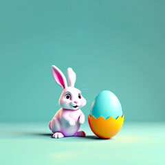 Easter bunny with colorful eggs in pastel color backgrounds, wide copy text copy space. flexible for horizontal vertical crop 16:9 9:16