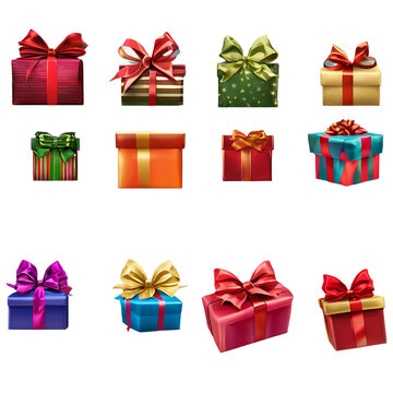 Stacks of colorful wrapped holiday presents with bows, isolated on transparent background Transparent Background Images