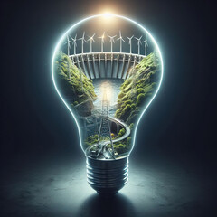 Green sustainable energy concept in a light bulb with various energy sources