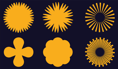 Sunburst. Vector set of sun icons. Different sun drawing collection. Summertime figure concept. icons set.