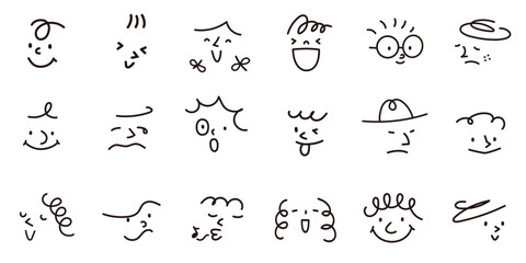 いろいろな表情の抽象的な子どもたちの顔の落書きベクターイラスト