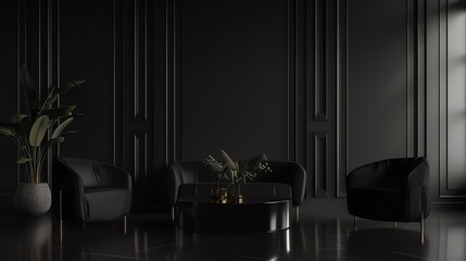 Luxury Living Room Interior Design on Black Background
