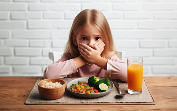 The girl refused to eat vegetables and food. Children don't eat vegetables.