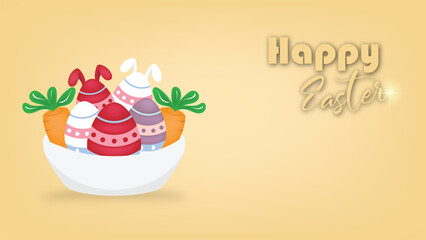 Fototapeta premium Easter celebration vector design with a minimalist theme, a combination of pastel colors, with ornaments of eggs, flowers, rabbits, carrots