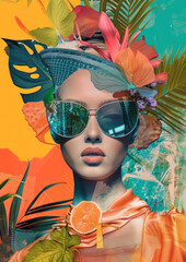 Portrait of a summer fashion woman. Abstract trendy art paper collage design