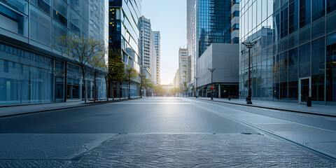 Empty town square with concrete floor in front of office buildings   - obrazy, fototapety, plakaty