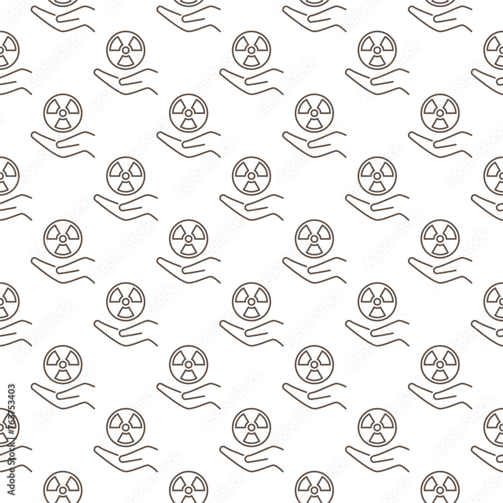 Poster hand with round radiation symbol vector outline seamless pattern
