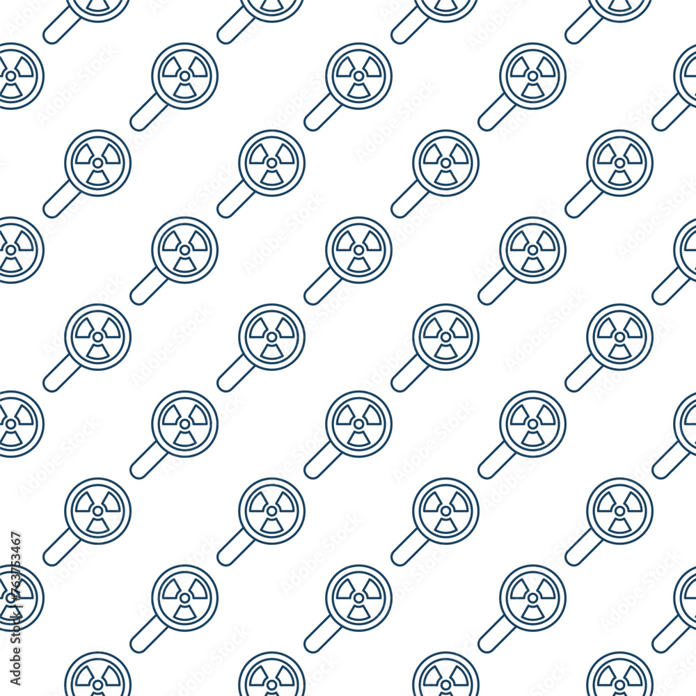 Poster magnifying glass with radiation sign vector seamless pattern in thin line style