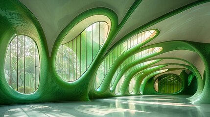 Futuristic Green Interior Architecture with Organic Design