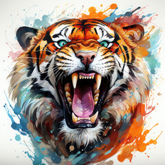 Naklejka premium Watercolor Roaring Tiger Illustration, Generative Ai