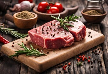 raw beef steak with herbs