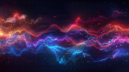 Business economic charts with neon effects, business risk and crisis management - obrazy, fototapety, plakaty