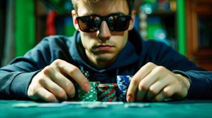 Man in Sunglasses Playing Poker