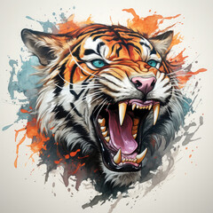 Obraz premium Watercolor Roaring Tiger Illustration, Generative Ai