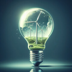 Green sustainable energy concept in a light bulb with various energy sources