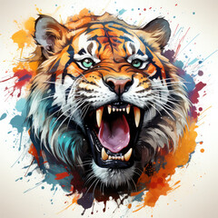 Naklejka premium Watercolor Roaring Tiger Illustration, Generative Ai