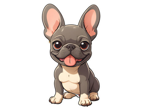 Sticker Smiling Cartoon French Bulldog Illustration, French Bulldog Transparency