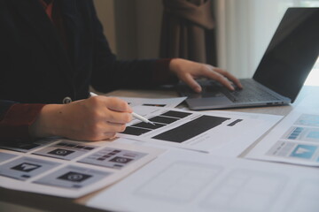 UX UI design process for modish mobile application and website . Creative prototype of wireframe...