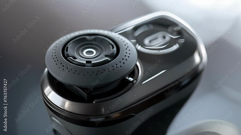 Poster a closeup of the shaver head featuring a pivoting design for maximum flexibility and control over th