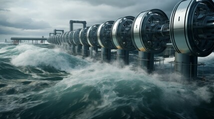 Wave energy converters in stormy sea - obrazy, fototapety, plakaty