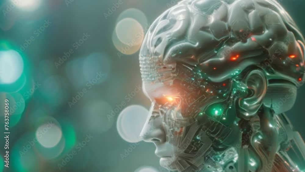 Aufkleber Ai robot binary code head on code background