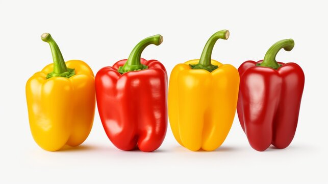 Assorted bell peppers standing on white
