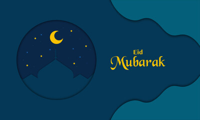 Eid Mubarak Greeting Banner In Dark