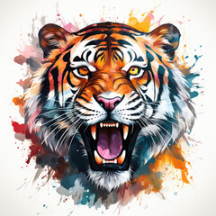 Naklejka premium Watercolor Roaring Tiger Illustration, Generative Ai