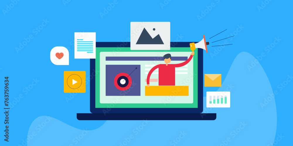 Poster digital marketing mix with different content strategy, business promotion and targeting new customer