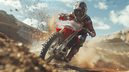 Attractive portrait of a motocross rider crossing the race track was taken from a cool point of...