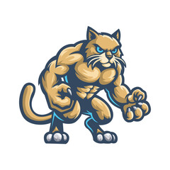 muscular cat mascot logo vector © bondan