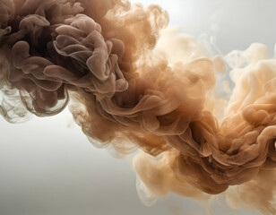 brown smoke flowing on white background with back lighting  - obrazy, fototapety, plakaty