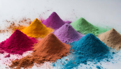multi color piles of powder on white ground 