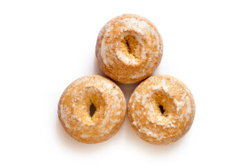 Three gingerbread on a white background. Top view. Gingerbread with a hole. With a shadow.