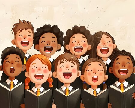 Joyful Choir of Children Performing at Community