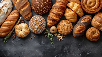 Foto op Canvas Bread rolls, baguette, bagel, sweet bun and croissant captured © Danang