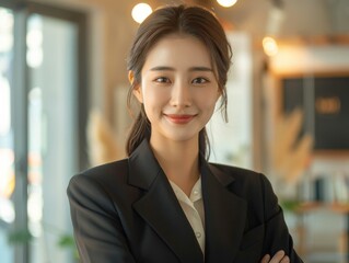 Asian business woman in business suit. Generative AI.