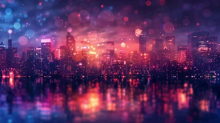 Foto op Canvas Vibrant cityscape with glowing lights. © Tomdv