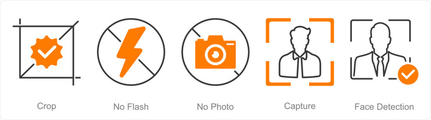 A set of 5 Photography icons as crop, no flash, no photo - obrazy, fototapety, plakaty