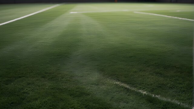 Photorealistic Images"Soccer field lines captured in a photorealistic style, showcasing the intricate details of the field markings. The background features a view of the soccer pitch 