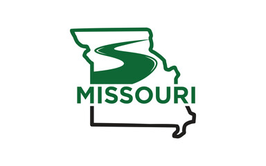 Missouri state map outline with river logo design template