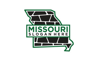 Missouri state map outline with massonri brick wall logo design template