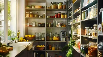 A Kitchen Filled With Abundant Food Shelves